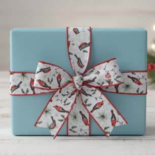 Rood en blauw Rood Kardinaal Vogels en Holly Patro Grosgrain Lint
