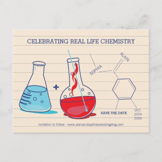 Rood en blauw Save the Date Chemistry Briefkaarten (Voorkant)