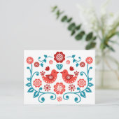 rood en blauw Scandinavisch folkpatroon Briefkaart (Staand voorkant)