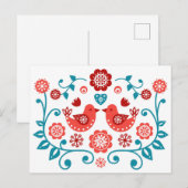 rood en blauw Scandinavisch folkpatroon Briefkaart (Voorkant / Achterkant)