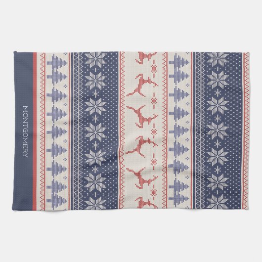 Rood en Blauw Scandinavisch Patroon Op Maat Theedoek (Horizontaal)