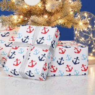Rood en Blauw Scheepsankerpatroon Cadeaupapier