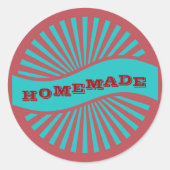 Rood en blauw Sunburst Banner Homemade Label (Voorkant)