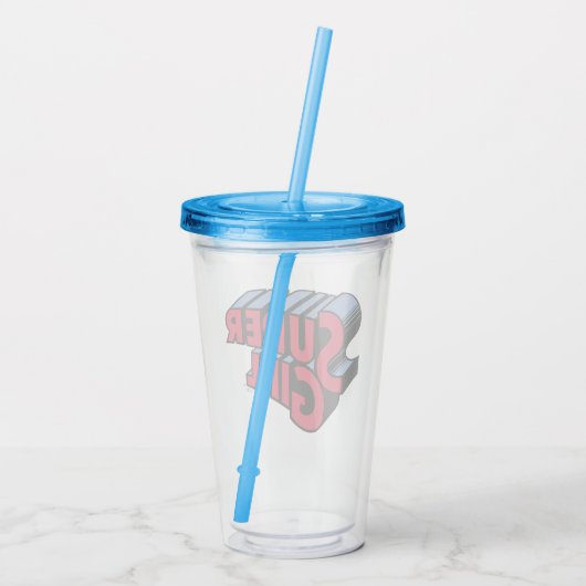 Rood en Blauw Supergirl Gestapelde Naam Logo Acryl Drinkbeker (Achterkant)