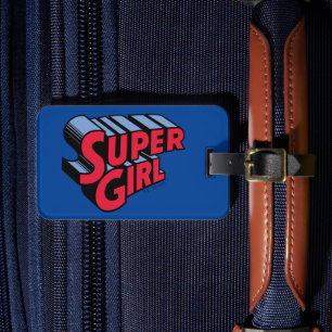 Rood en Blauw Supergirl Gestapelde Naam Logo Bagagelabel
