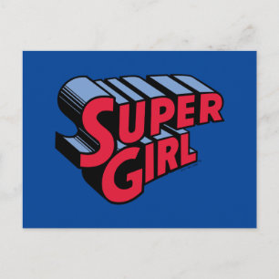 Rood en Blauw Supergirl Gestapelde Naam Logo Briefkaart