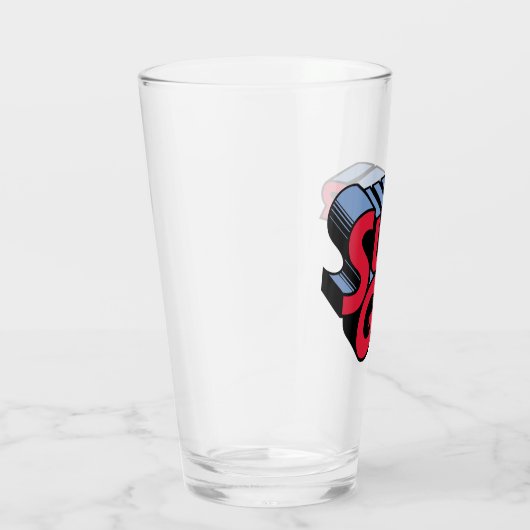 Rood en Blauw Supergirl Gestapelde Naam Logo Glas (Rechts)