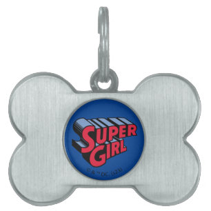 Rood en Blauw Supergirl Gestapelde Naam Logo Huisdieren Naamplaatje