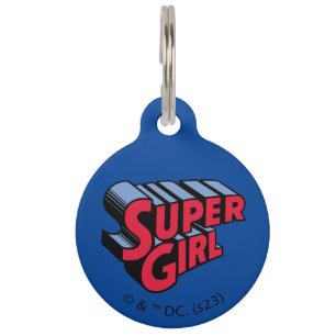 Rood en Blauw Supergirl Gestapelde Naam Logo Huisdierpenning