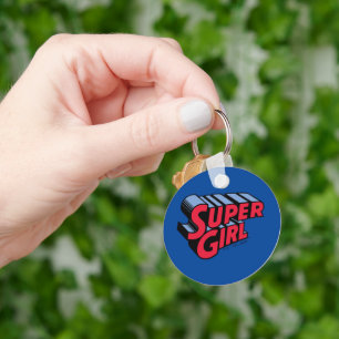Rood en Blauw Supergirl Gestapelde Naam Logo Sleutelhanger