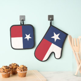 Rood en blauw Texas State Flag Ovenwant & Pannenlap Set