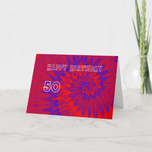 Rood en Blauw Tie Dye 50ste verjaardagskaart Bedankkaart