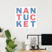 Rood en blauw typografisch poster Nantucket #2 (Thuiskantoor)