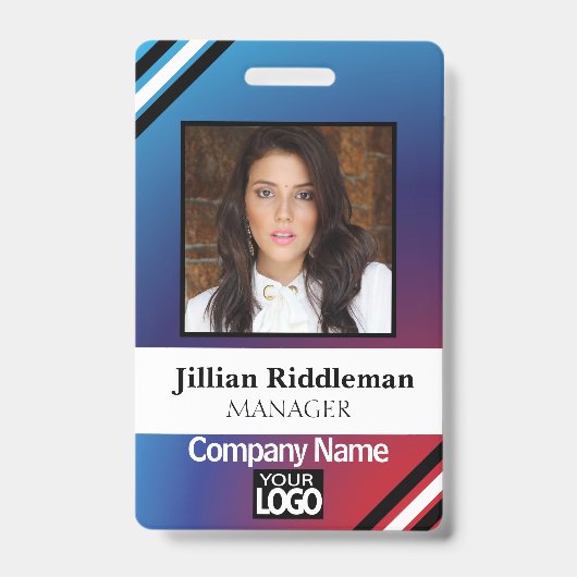 Rood en Blauw Verloop Foto en Logo Badge (Front)