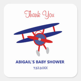 Rood en Blauw Vliegtuig Baby shower Vierkante Sticker
