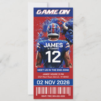 Rood en Blauw Voetbal Ticket Verjaardagsuitnodigin