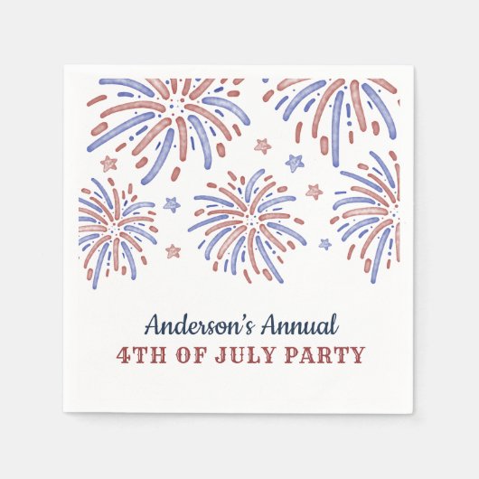 Rood en blauw vuurwerk op 4 juli servet (Voorkant)