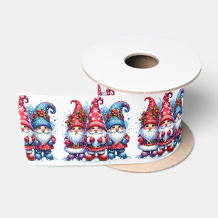 Rood en blauw Waterverf Holiday Gnomes Christmas Lint