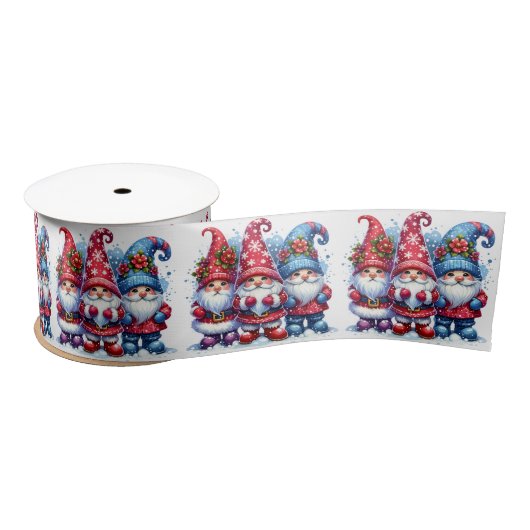 Rood en blauw Waterverf Holiday Gnomes Christmas Lint (Spoel)