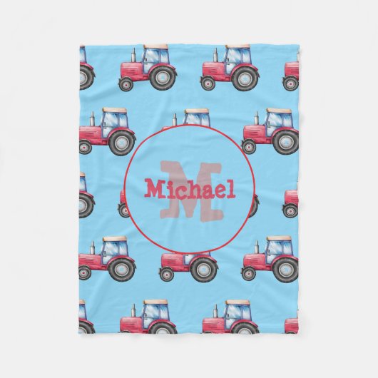 Rood en Blauw Waterverf Tractor Patroon Custom Fleece Deken (Voorkant)