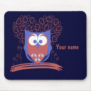 Rood en blauw Whimsical Cute Owl mousepad Muismat