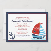 Rood en blauw zeilboot 5x7 Baby shower Uitnodiging (Voorkant)