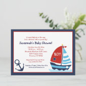 Rood en blauw zeilboot 5x7 Baby shower Uitnodiging (Staand voorkant)