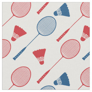 Rood- en blauwe badminton-rackets op wit stof