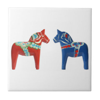 Rood- en blauwe Dala Horse Tegeltje