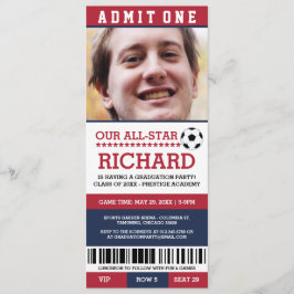 Rood- en blauwe Voetbal Graduation Party nodigt ui Kaart