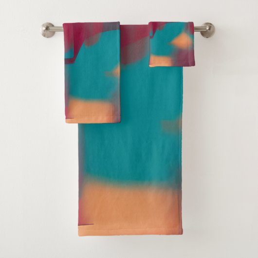 Rood en blauwgroen abstract mengsel bad handdoek (Insitu)