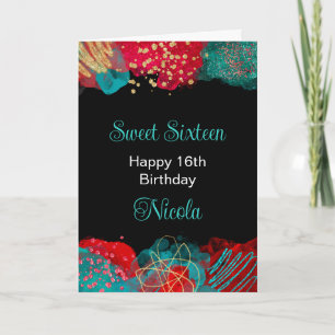 Rood en Blauwgroen Blauw Alcoholinkt Sweet 16 Kaart