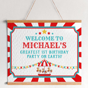 Rood en Blauwgroen Circus Carnival Birthday Welkom Poster