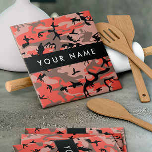 Rood en bruin camouflage personaliseer je naam tegeltje