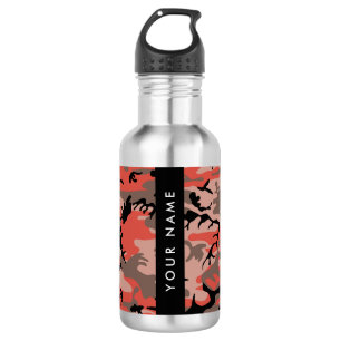 Rood en bruin camouflage Uw naam personaliseren Waterfles