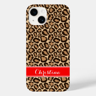 Rood en Bruin Luipaard Print Monogram Case-Mate iPhone 14 Hoesje