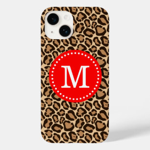 Rood en Bruin Luipaard Print Monogram Case-Mate iPhone 14 Hoesje