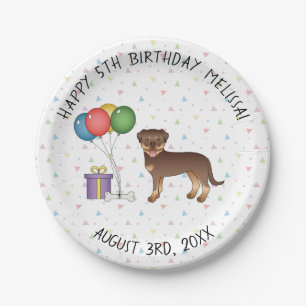 Rood en bruine Rottweiler Cute Cartoon Hond - Verj Papieren Bordje
