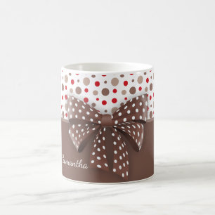 Rood- en Cappuccino Polka Dots en Chocolate Ribbon Koffiemok