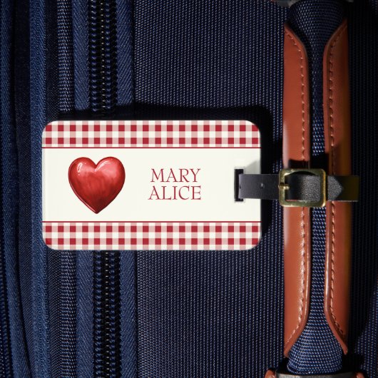 rood en crème gingham met hart bagagelabel (Voorkant Insitu 4)