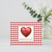 rood en crème gingham met hart briefkaart (Staand voorkant)