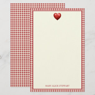  rood en crème gingham met hart briefpapier