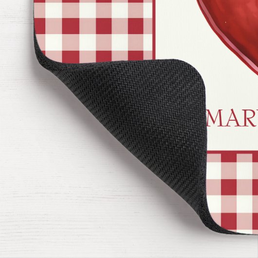 rood en crème gingham met hart muismat (Hoek)