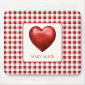 rood en crème gingham met hart muismat (Voorkant)