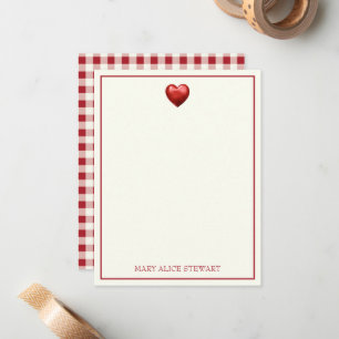 rood en crème gingham met hart notitiekaartje