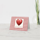 rood en crème gingham met hart notitiekaartje (Voorkant)