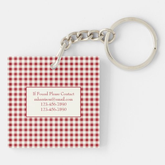 rood en crème gingham met hart sleutelhanger (Achterkant)