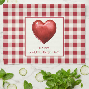  rood en crème gingham met hart theedoek