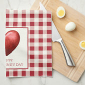 rood en crème gingham met hart theedoek (Quarter Fold)