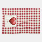 rood en crème gingham met hart theedoek (Horizontaal)